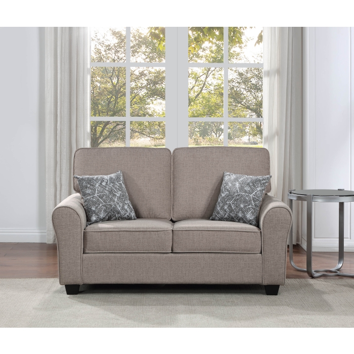 8179-LOVE TAUPE Fabric Comfort Cushioned Flared Round Arm Loveseat