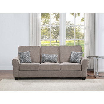 8179-SOFA TAUPE Fabric Comfort Cushioned Flared Round Arm Sofa