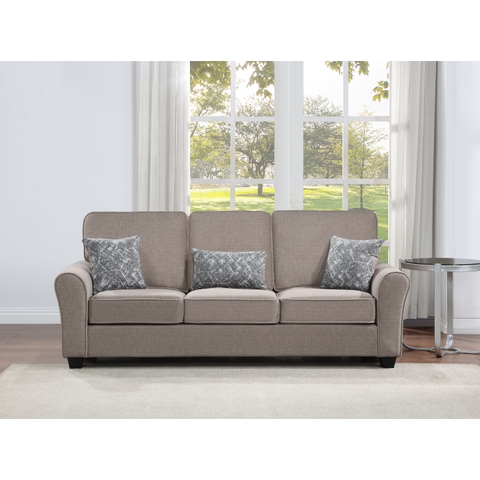 8179-SOFA TAUPE Fabric Comfort Cushioned Flared Round Arm Sofa
