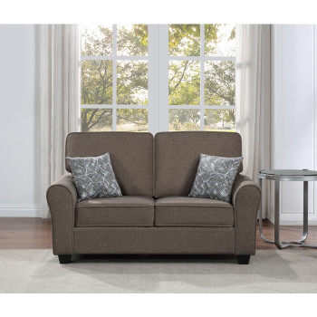 8178-LOVE DARK BROWN Fabric Comfort Cushioned Flared Round Arm Loveseat