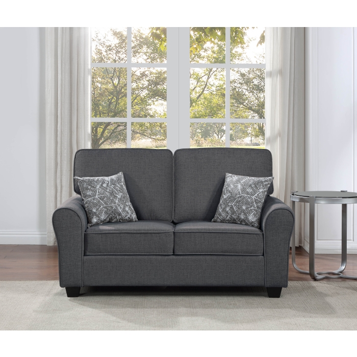 8177-LOVE DARK GRAY Fabric Comfort Cushioned Flared Round Arm Loveseat