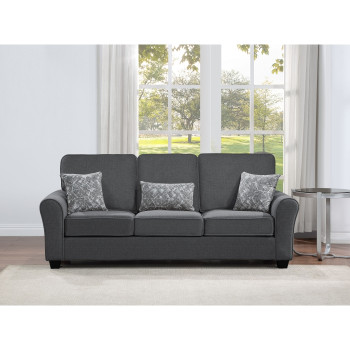 8177-SOFA DARK GRAY Fabric Comfort Cushioned Flared Round Arm Sofa