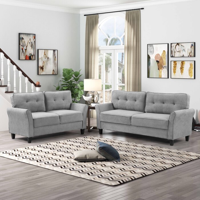8160-2PC 2PC LIGHT GRAY Polyester Tufted Back Sofa Set