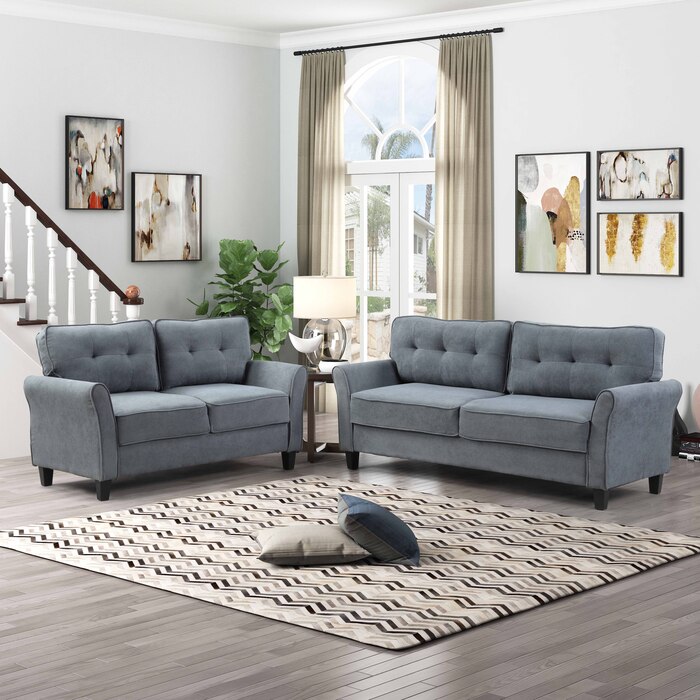 8159-2PC 2PC DARK GRAY Polyester Tufted Back Sofa Set