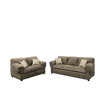 8109-2PC 2PC BROWN Fabric Comfortable Sofa Set w/ 4 Throw Pillows