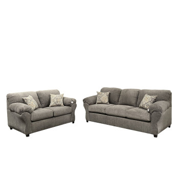 8108-2PC 2PC GRAY Fabric Comfortable Sofa Set w/ 4 Throw Pillows
