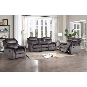 8098-3PC 3PC DARK GRAY Fabric Power Recliners Sofa Set w/ Drop Down Tray