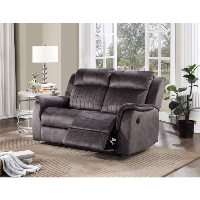 8098-LOVE DARK GRAY Fabric Power Recliners Loveseat