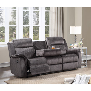 8098-SOFA DARK GRAY Fabric Power Recliners Sofa w/ Drop Down Tray