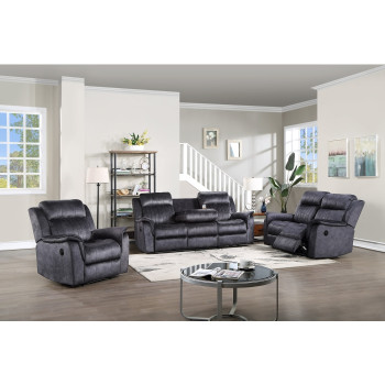 8097-3PC 3PC BLUE GRAY Fabric Power Recliners Sofa Set w/ Drop Down Tray