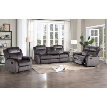 8093-3PC 3PC DARK GRAY Fabric Manual Recliners Sofa Set w/ Drop Down Tray