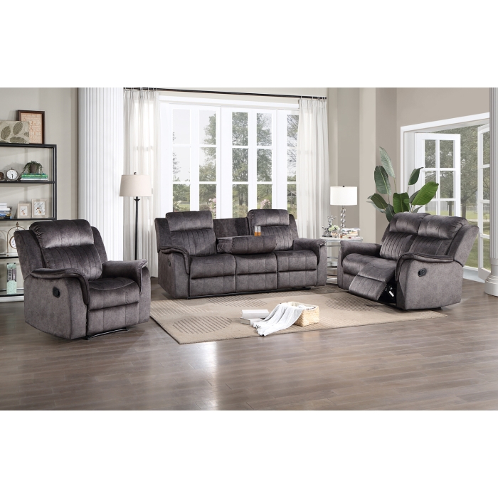 8093-3PC 3PC DARK GRAY Fabric Manual Recliners Sofa Set w/ Drop Down Tray