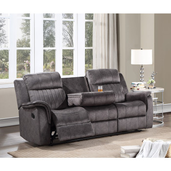 8093-SOFA DARK GRAY Fabric Manual Recliners Sofa w/ Drop Down Tray