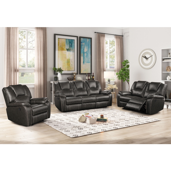 8089-3PC 3PC GRAY Breathable Air Leather Power Recliners Sofa Set w/ USB