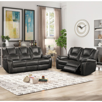 8089-2PC 2PC GRAY Breathable Air Leather Power Recliners Sofa Set w/ USB