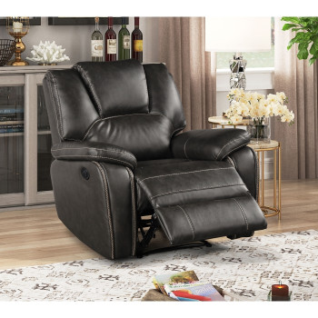 8089-RECL GRAY Breathable Air Leather Power Recliner w/ USB