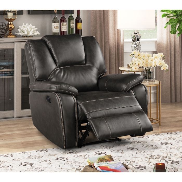 8089-RECL GRAY Breathable Air Leather Power Recliner w/ USB