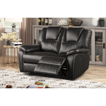 8089-LOVE GRAY Breathable Air Leather Power Recliner Loveseat w/ USB