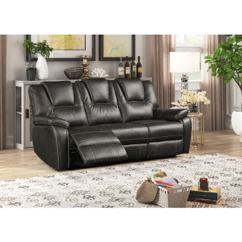 8089-SOFA GRAY Breathable Air Leather Power Recliner Sofa w/ USB
