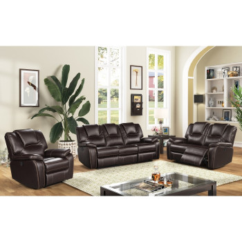 8088-3PC 3PC DARK BROWN Breathable Air Leather Power Recliners Sofa Set w/ USB