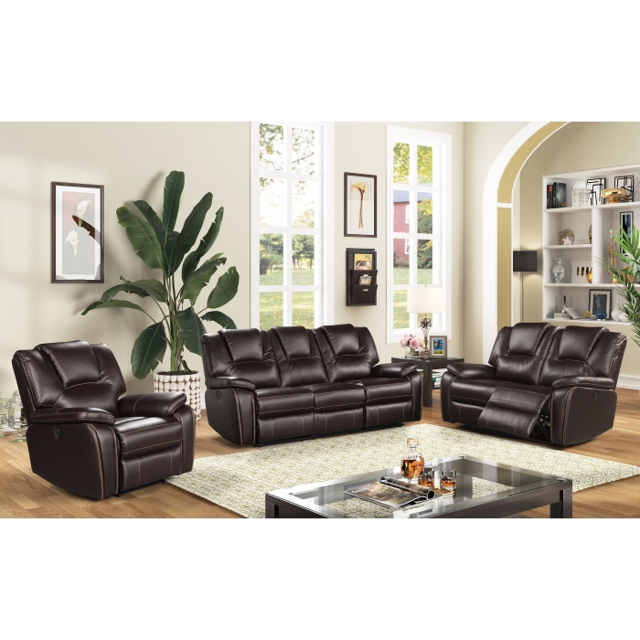8088-3PC 3PC DARK BROWN Breathable Air Leather Power Recliners Sofa Set w/ USB