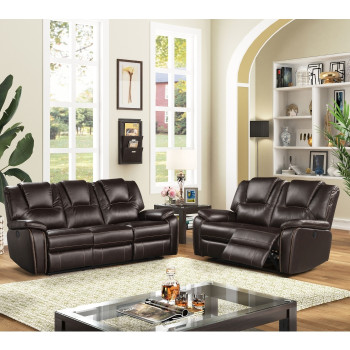 8088-2PC 2PC DARK BROWN Breathable Air Leather Power Recliners Sofa Set w/ USB