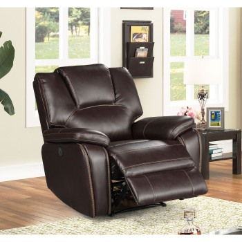 8088-RECL DARK BROWN Breathable Air Leather Power Recliner w/ USB