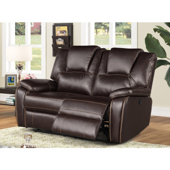 8088-LOVE DARK BROWN Breathable Air Leather Power Recliner Loveseat w/ USB