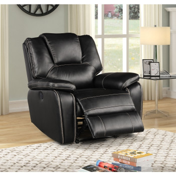 8087-RECL BLACK Breathable Air Leather Power Recliner w/ USB
