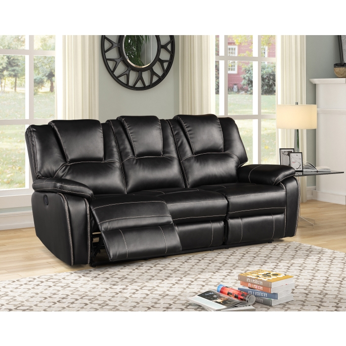 8087-SOFA BLACK Breathable Air Leather Power Recliner Sofa w/ USB