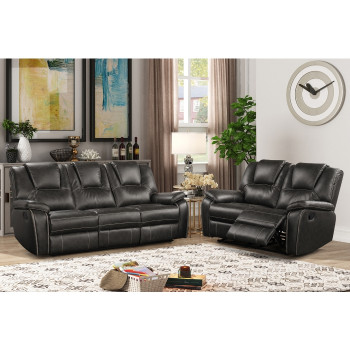 8086-2PC 2PC GRAY Breathable Air Leather Manual Recliners Sofa Set