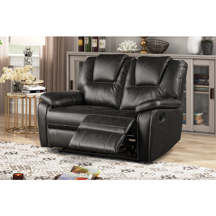 8086-LOVE GRAY Breathable Air Leather Manual Recliner Loveseat