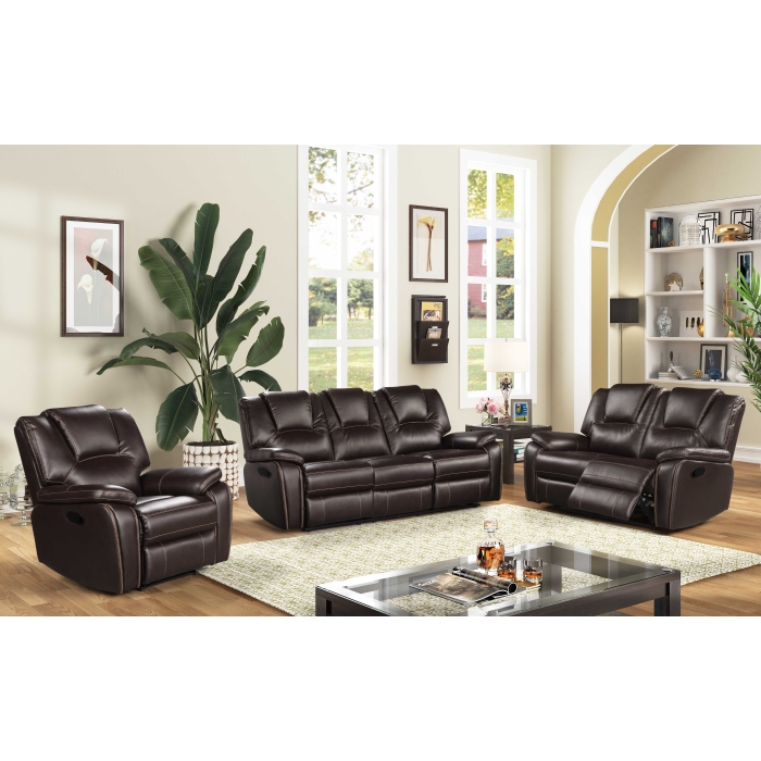 8085-3PC 3PC DARK BROWN Breathable Air Leather Manual Recliners Sofa Set