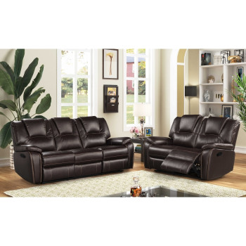 8085-2PC 2PC DARK BROWN Breathable Air Leather Manual Recliners Sofa Set