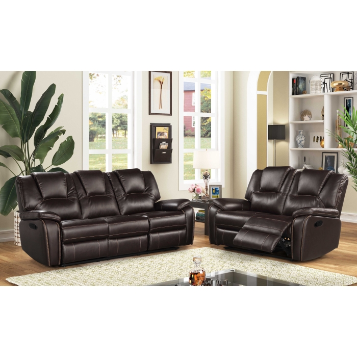 8085-2PC 2PC DARK BROWN Breathable Air Leather Manual Recliners Sofa Set