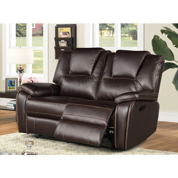 8085-LOVE DARK BROWN Breathable Air Leather Manual Recliner Loveseat