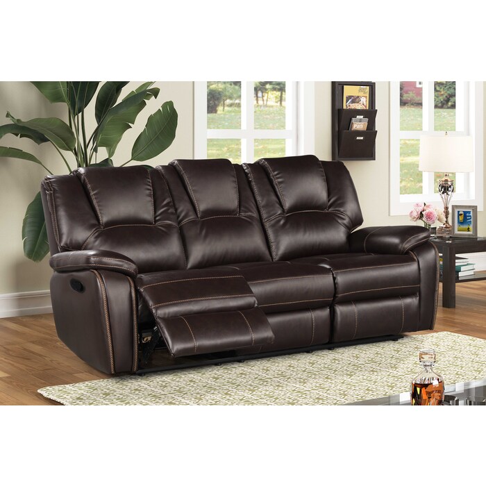 8085-SOFA DARK BROWN Breathable Air Leather Manual Recliner Sofa
