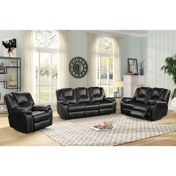 8084-3PC 3PC BLACK Breathable Air Leather Manual Recliners Sofa Set