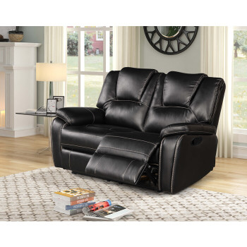 8084-LOVE BLACK Breathable Air Leather Manual Recliner Loveseat
