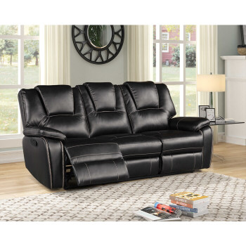 8084-SOFA BLACK Breathable Air Leather Manual Recliner Sofa