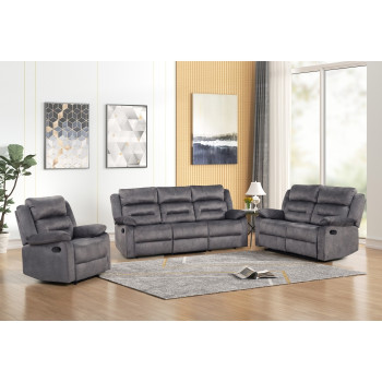 8077-3PC 3PC BLUE GRAY Fabric Manual Reclining Sofa Set
