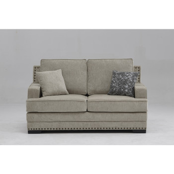 8075-LOVE TAUPE Fabric Stationary Loveseat w/ 2 Pillows