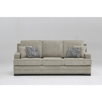 8075-SOFA TAUPE Fabric Stationary Sofa w/ 4 Pillows