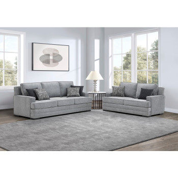 8076-2PC 2PC LIGHT GRAY Fabric Stationary Sofa Set w/ 6 Pillows