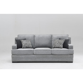 8076-SOFA LIGHT GRAY Fabric Stationary Sofa w/ 4 Pillows