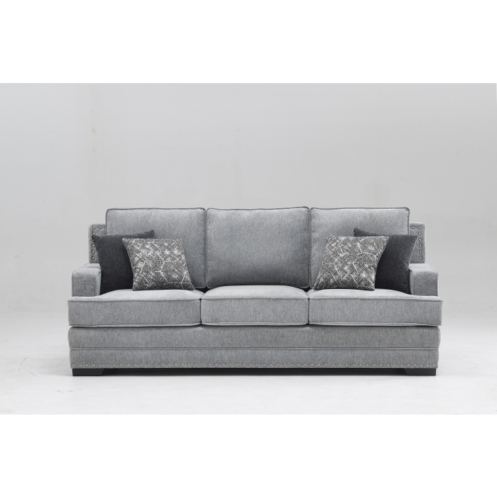 8076-SOFA LIGHT GRAY Fabric Stationary Sofa w/ 4 Pillows