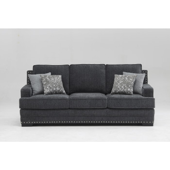 8073-SOFA DARK GRAY Fabric Stationary Sofa w/ 4 Pillows