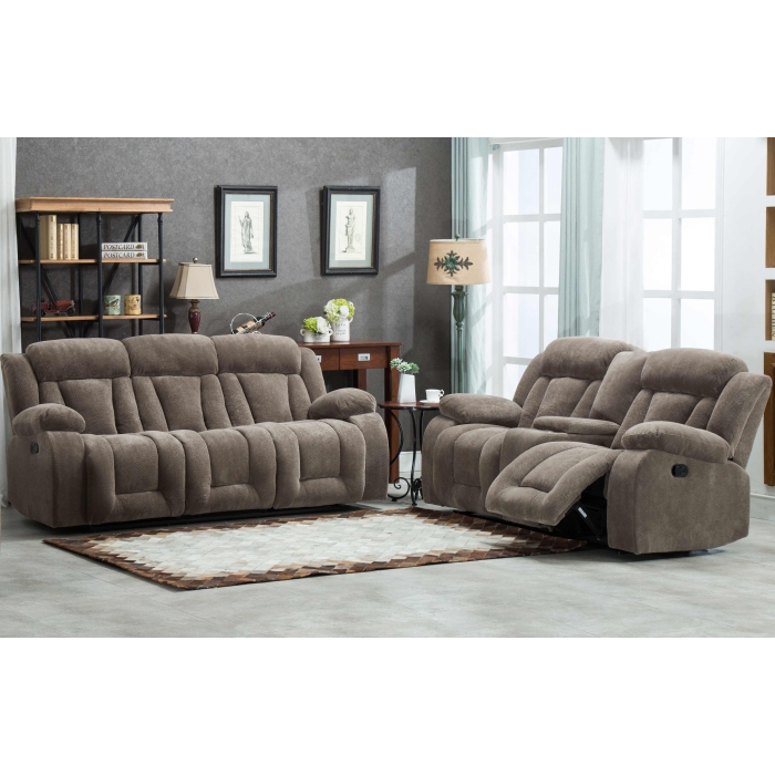 8048-2PC 2PC TAN Fabric Manual Reclining Sofa Set