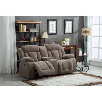 8048-LOVE TAN Fabric Manual Recliners Loveseat w/ Console