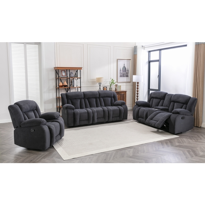 8049-3PC 3PC DARK GRAY Fabric Manual Reclining Sofa Set